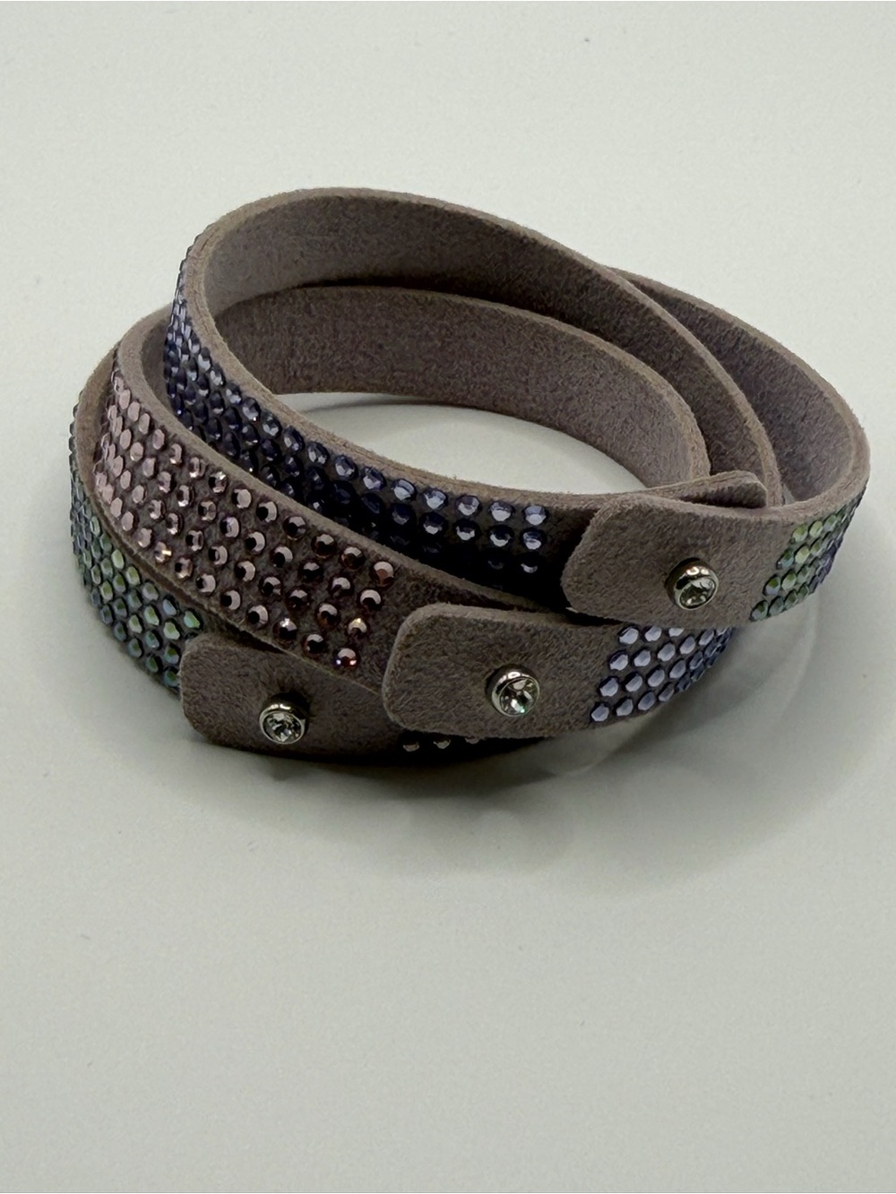 Lilac Vegan Suede Tri-Wrap Bracelet with Multicolor Crystals